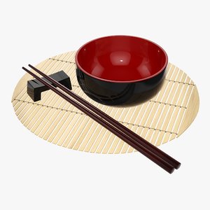 3D model bowl stick chopstick