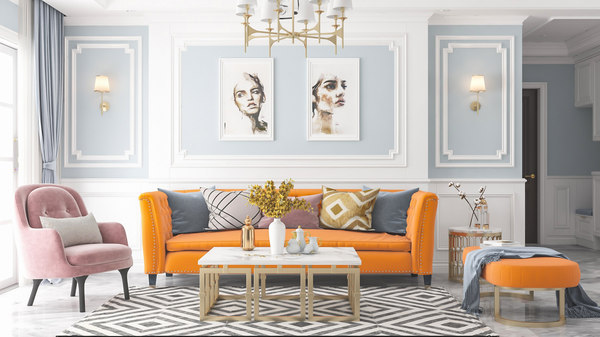 3D living room white neoclassical