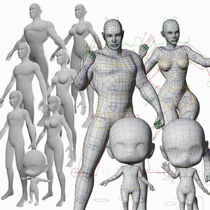 3D character meshes rigged base