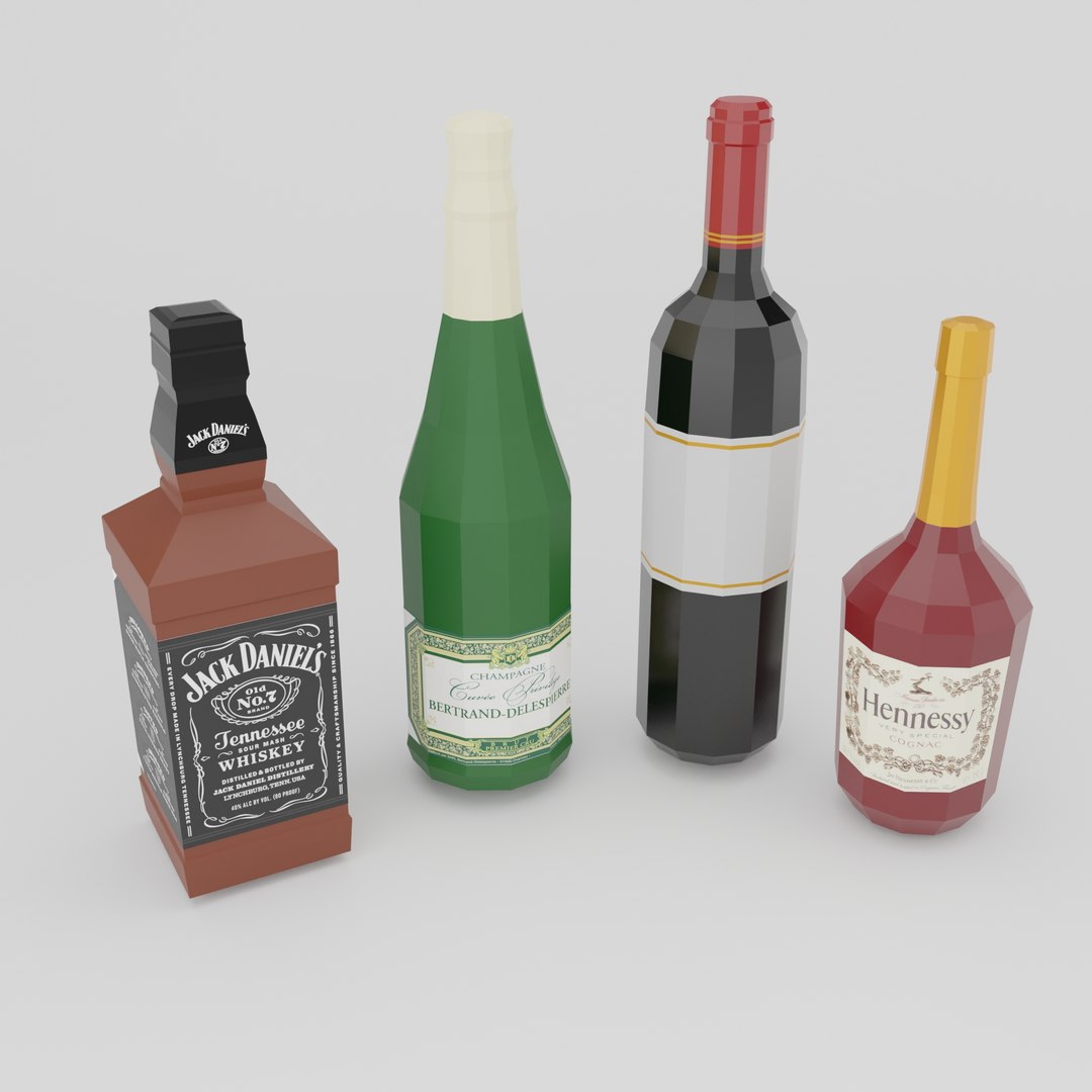 Free 3D model set 4 bottles wine TurboSquid 1588583