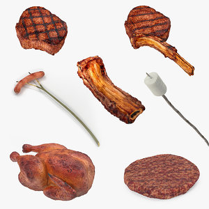 3D grilled camping food 3