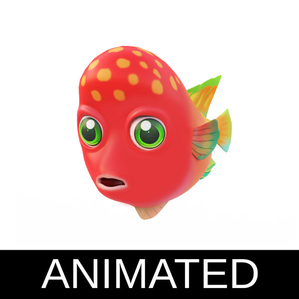 赤毛シクリッドアニメーション魚低ポリトゥーン3dモデル Turbosquid