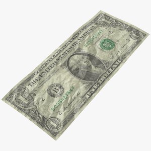 3D dollar bill crumpled