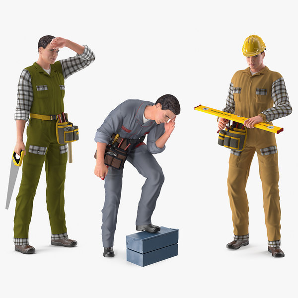 3D model rigged workers works