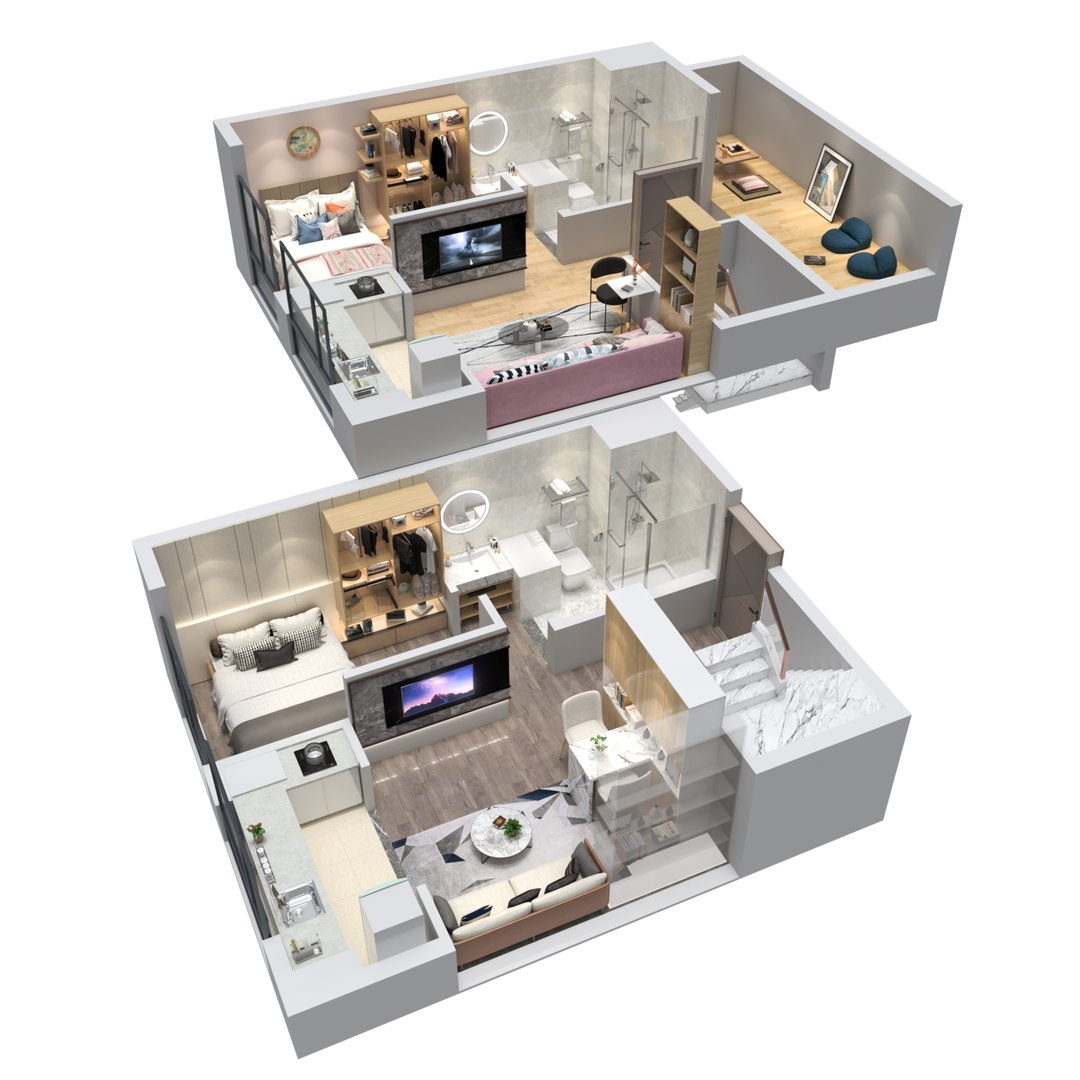 【现代公寓复式3d模型】建E网_现代公寓复式3d模型下载[ID:109331687]_打造3d现代公寓复式模型免费下载平台