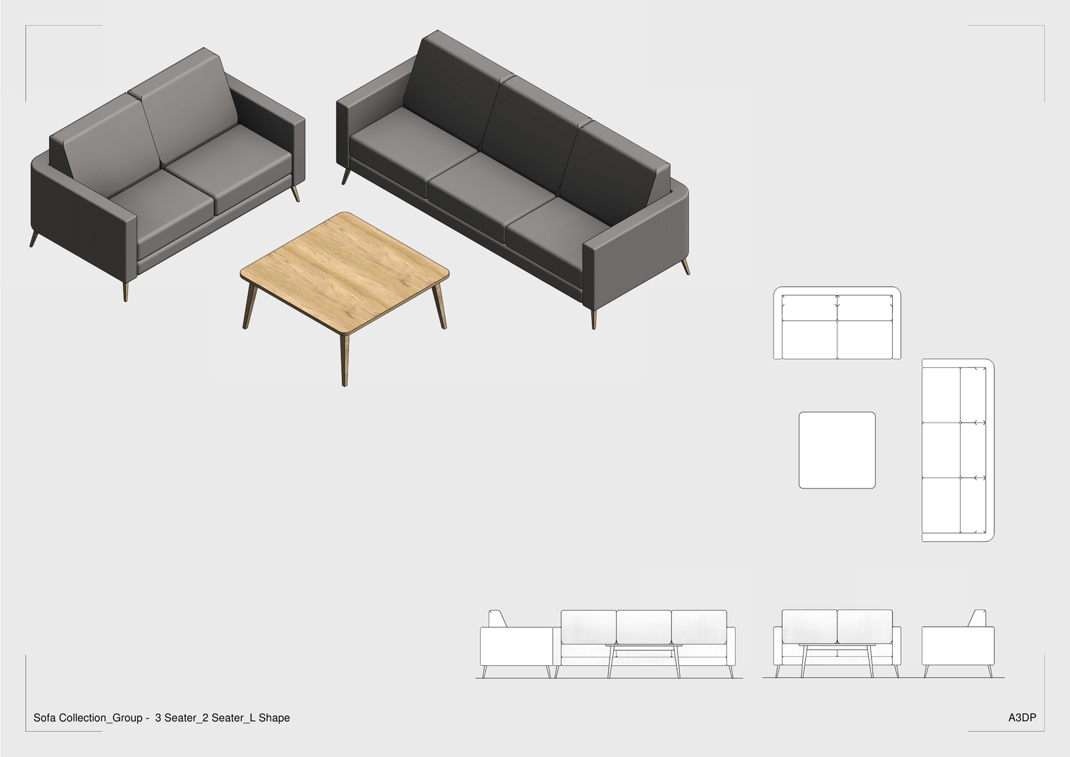 Coleção de sofás paramétricos Revit Modelo 3D TurboSquid 1588354