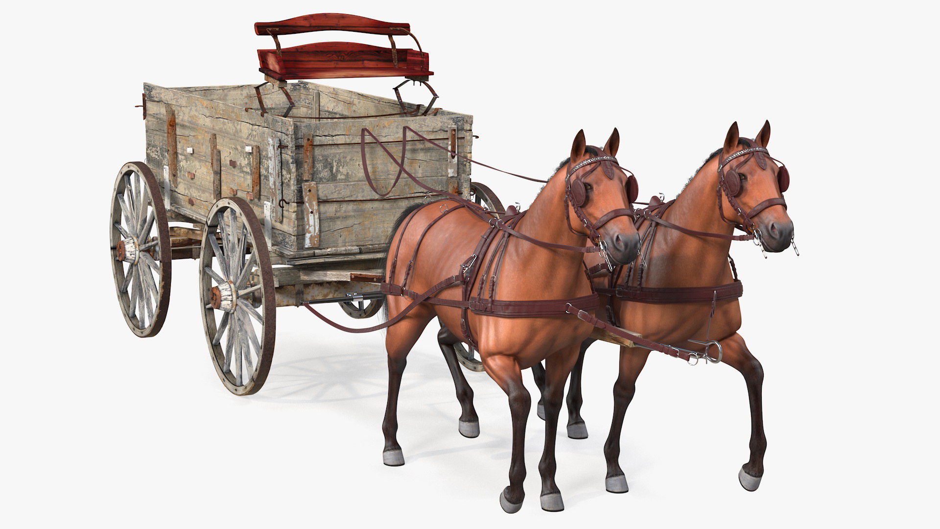 Pair horses pulling wagon model TurboSquid 1598080