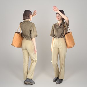 3D young woman wicker bag model