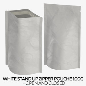 3D white stand zipper pouche model