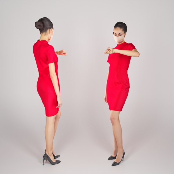 3D young woman dressed red model