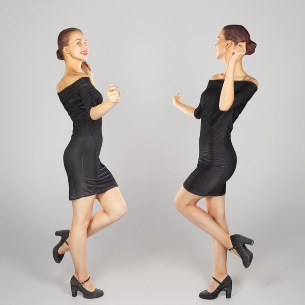 young woman dressed black 3D model