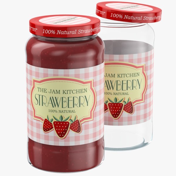 3D model strawberry jam glass jar