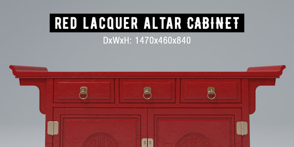 3d Chinese Red Lacquered Cabinet Turbosquid 1605394