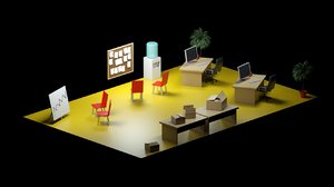 low-poly isometric office 3D model