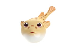 3D white spotted puffer fish toon