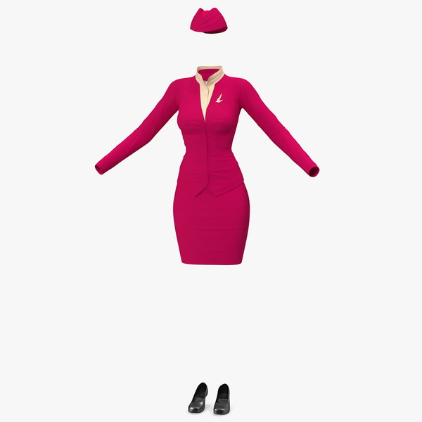 3D maroon stewardess uniform model