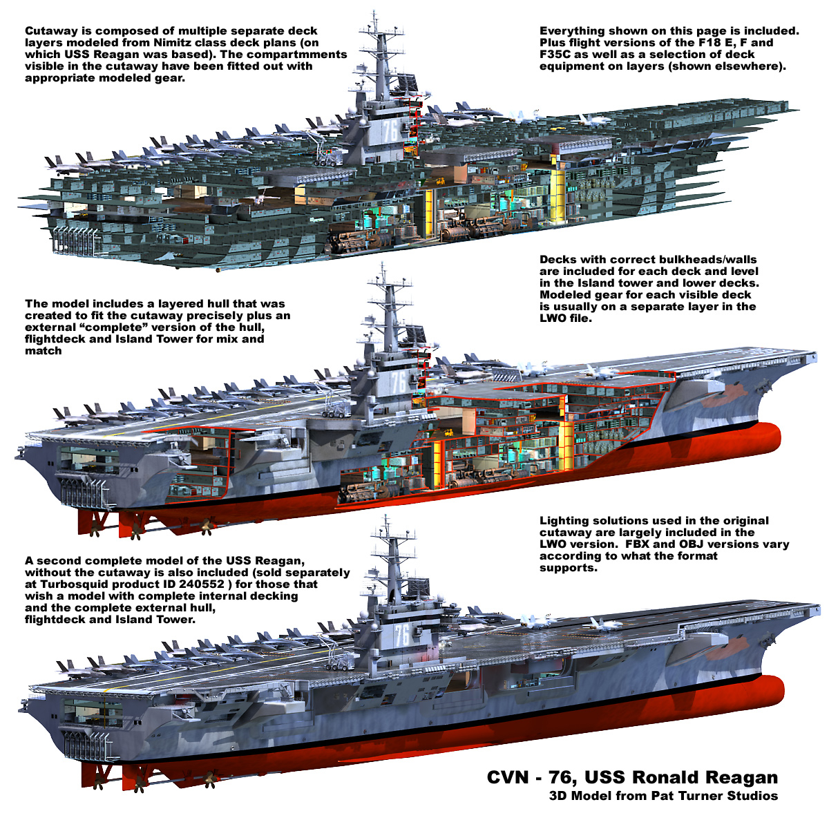 uss reagan cutaway aircraft carrier 3d obj