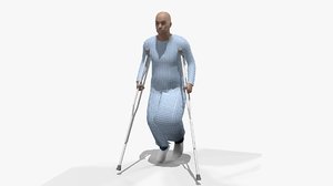 3D model old man walking crutches