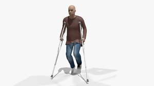 3D old man walking crutches