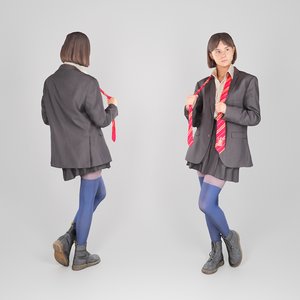3D young woman school uniform model