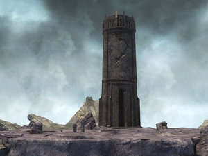3D ancient towers mountains cliffs model