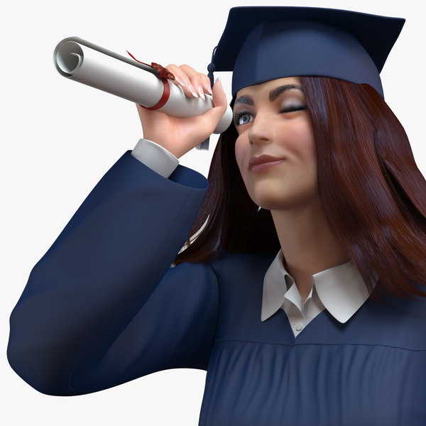 3D female college graduate holding