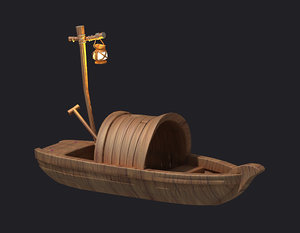 wooden boat cartoon raft 3D model