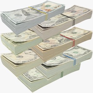 3D dollars banknotes stacks 1