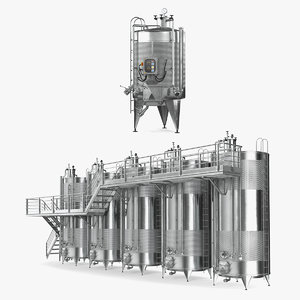 winemaking factory equipment wine 3D