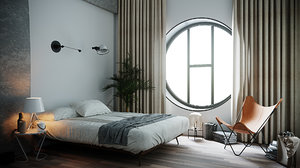 3D hotel bedroom interior corona