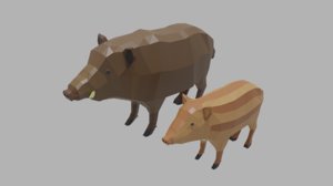 3D boar family