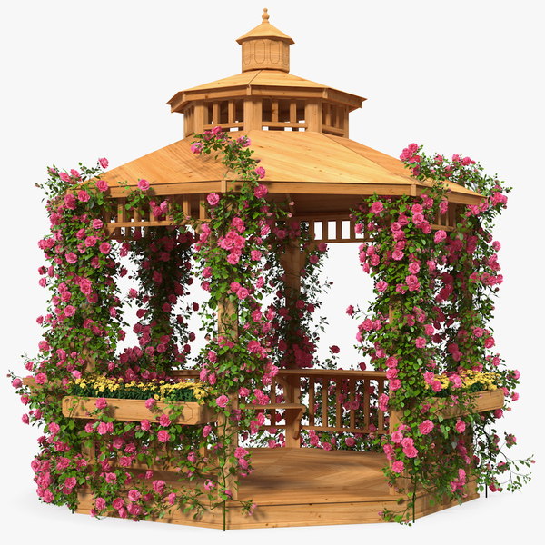 wooden gazebo covered pink model