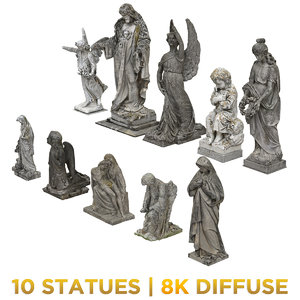 10 cemetery statues pack 3D model