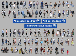 Useful pack of 78 high-quality cutouts of people in PSD for 3D visualization, realistic renderers