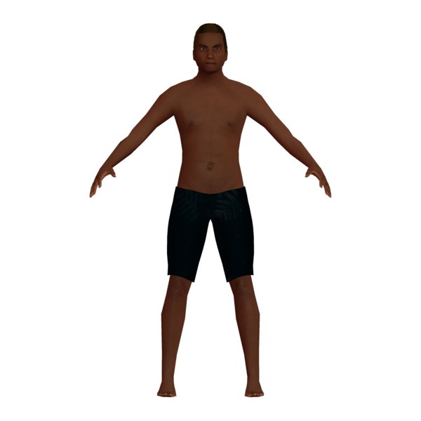 3D bald black man swim model