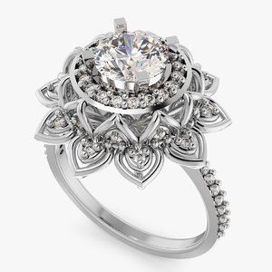 3D model engagement ring diamonds