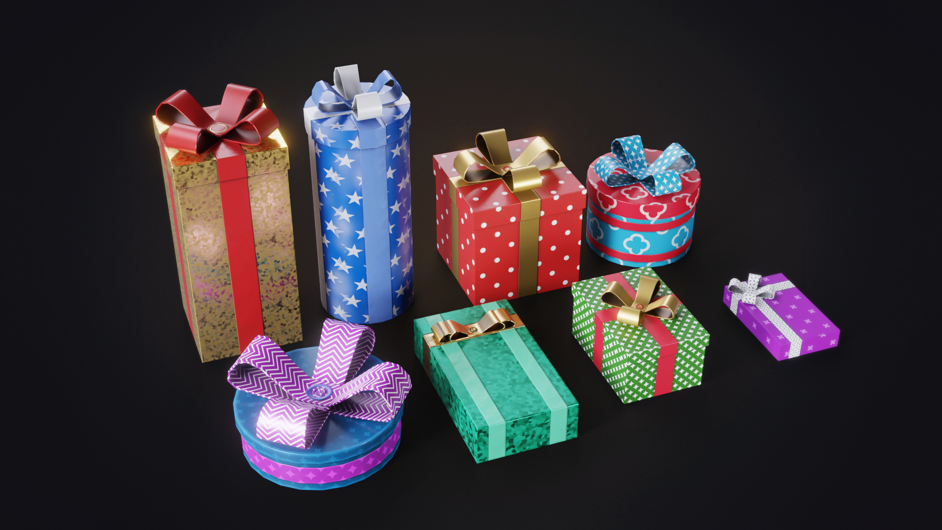 set of christmas gifts3d模型