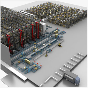 3D model warehouse conveyors cranes