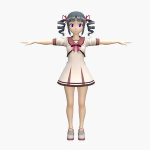 anime school girl v2 3D model