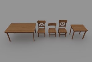 wood table chair 3D