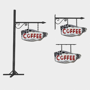 3D old wooden coffee sign