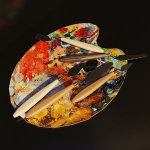artist studio palette knifes 3D