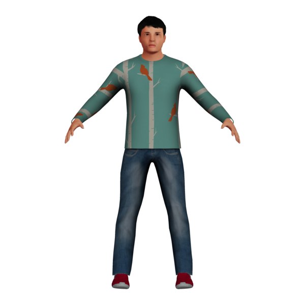 3D low-poly adult asian man model