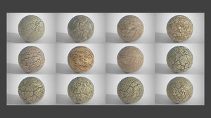 Set of 12 Various Dry Cracked Soil Textures PBR Volume 2
