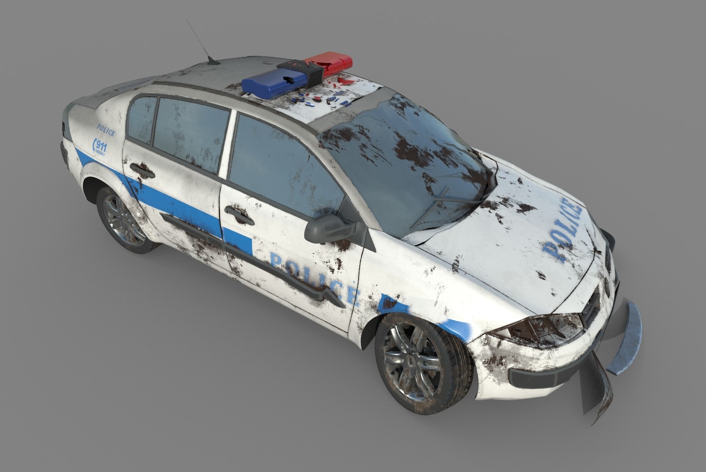 wrecked destroyed police car3d模型