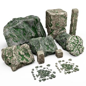 3D pack rock stones cartoon