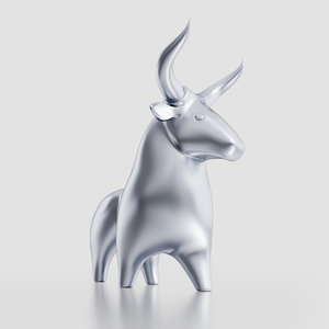 3D metallic statuette bull figurine