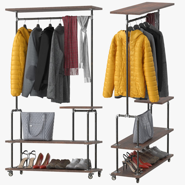 3d Model Industrial Clothing Rack Turbosquid 1662026 3d Model Industrial Clothing Rack, Industrial Rolling Coat Rack