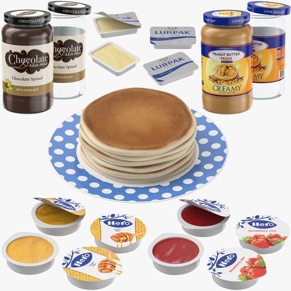 3D model pancakes plate jar butter
