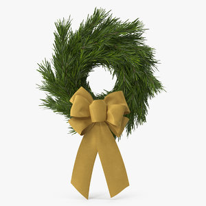 christmas wreath gold bow 3D model